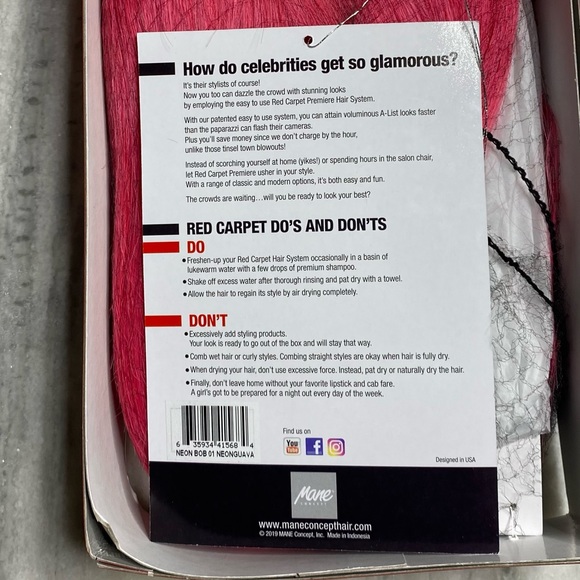 NWT-  NEON PINK STRAIGHT ROUNDED CHINA BANG BOB by - Mane Concept Futura - Picture 5 of 10